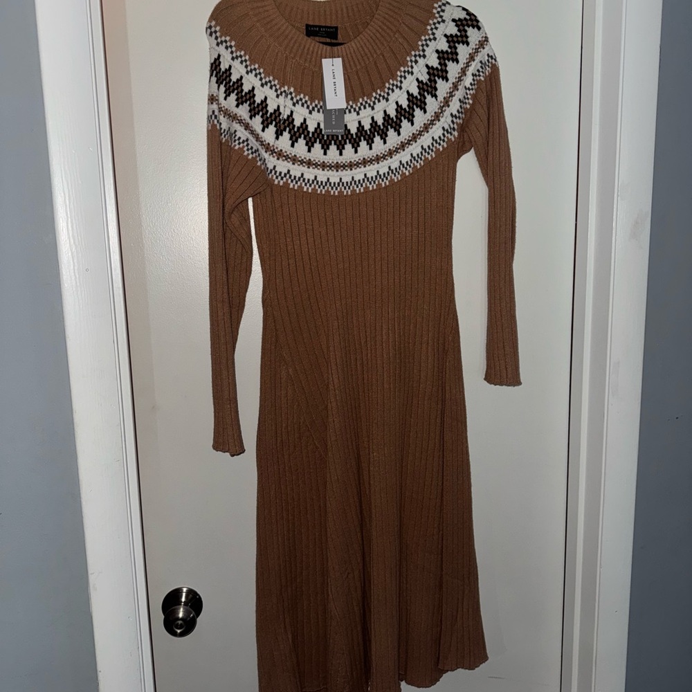Lane Bryant Tan Knit Long Sleeve Dress